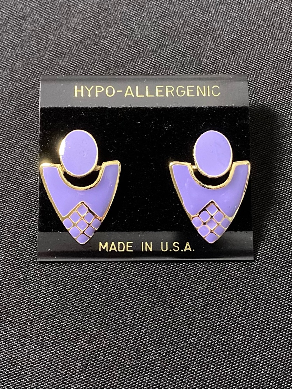Vintage Hypo Allergenic Pastel Purple And Gold Art Deco Dangle Earrings